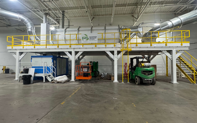 RS dust and scrap collection system being installed at a tissue manufacturing plant, supporting clean air and efficient production.