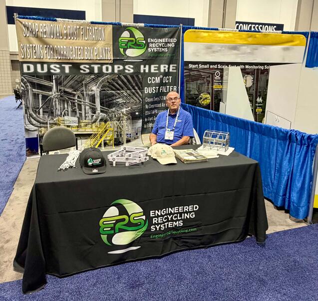 Team from Engineered Recycling Systems welcomes visitors at CorrExpo 2025 Booth 743, showcasing industrial dust collection and trim removal innovations for the corrugated packaging industry.
