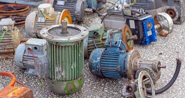 Meatball scrap electric motors processed by ERS — compact motors containing copper and ferrous metals, recovered through shredding and separation for high-yield recycling