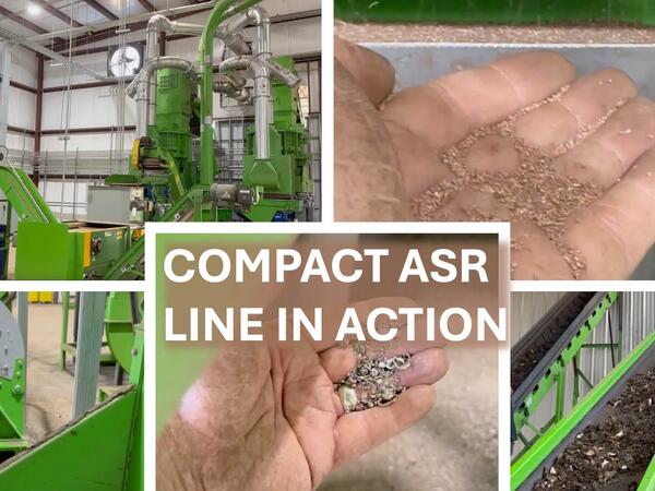 Engineered Recycling Systems ASR car fluff recovery unit with clean separation machinery and yellow safety railings in an industrial facility