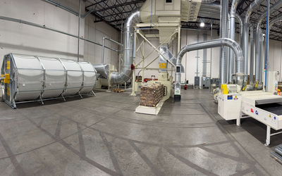 ERS Engineered Recycling Systems dust and scrap collection system with Low Profile Separator, CCM OCT filter, and baler for corrugated packaging producers