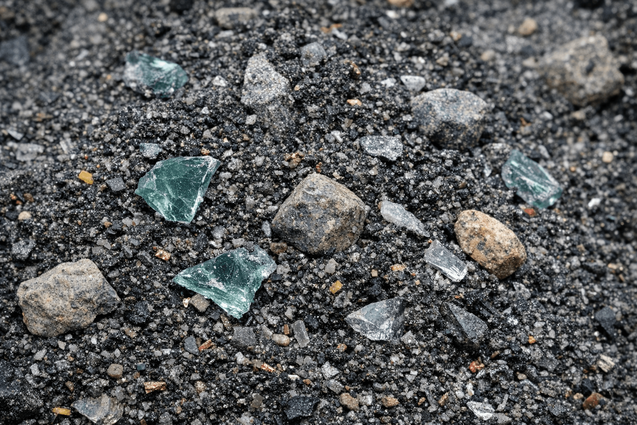 Engineered Recycling Systems ASR fines contamination with glass and rocks and how early removal improves system performance and reduces wear throughout the recycling process.