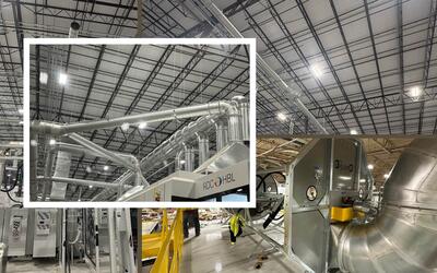 Final-phase installation of ERS scrap and dust collection system for Göpfert rotary die cutter—custom-engineered, not OEM-affiliated