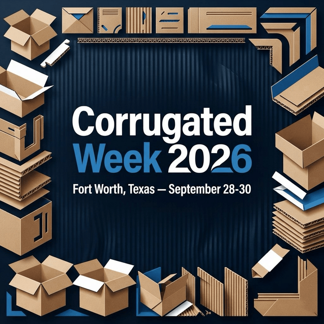 Corrugated Week 2026 graphic for the TAPPI and AICC corrugated packaging event in Fort Worth, Texas, September 28 to 30