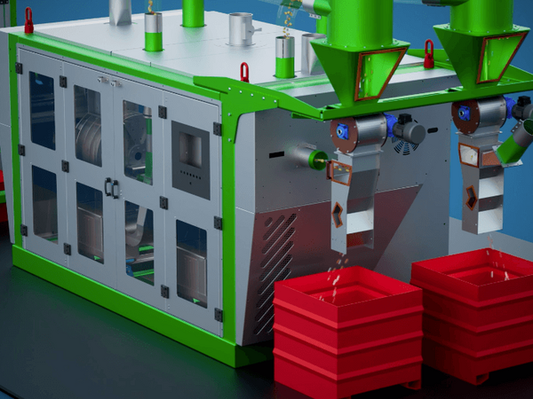 MRP 560 separation box inside an ERS‑engineered non‑ferrous refining line, showing densimetric metal and plastic fraction separation with integrated Guidetti technology.