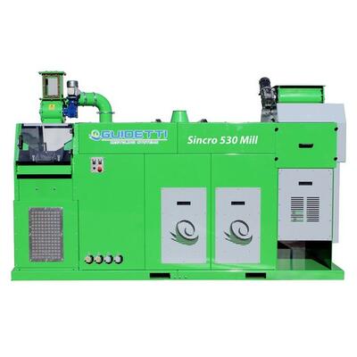 Guidetti Sincro Mill 530 utilized by Engineered Recycling Systems — high-capacity cable granulation system designed for processing rigid and flexible copper and aluminum cables, featuring blade granulator, zig-zag separator, turbo mill, and dry separation