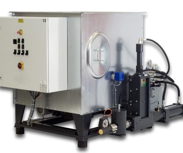 WEIMA TH-Series briquette press integrated by ERS — industrial compaction system for metal chips, wood dust, and biomass, using high-pressure matrix technology to form dense, stackable briquettes