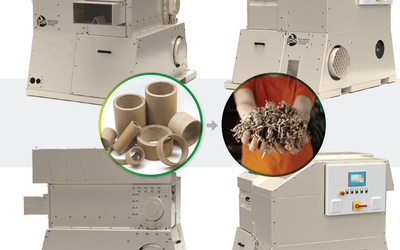 ERS PMG 400 Paper Core Shredder processing heavy spiral‑wound paper cores for corrugated manufacturers