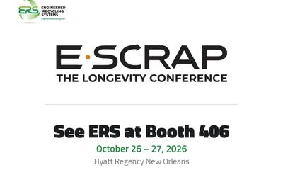E-Scrap Conference logo beside the ERS logo, with the line See ERS at Booth 406, October 26 to 27, 2026, Hyatt Regency New Orleans