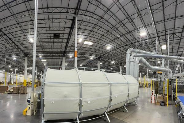 Engineered Recycling Systems vacuum conveyance unit transporting trim and dust from corrugated converting equipment