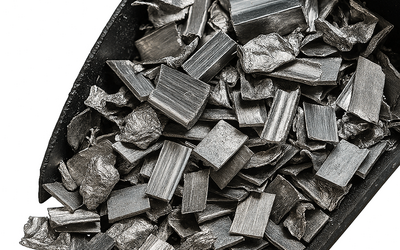 High-purity aluminum scrap fragments flowing through Engineered Recycling Systems’ advanced recovery platform, representing Vesper-grade separation and clean material throughput.