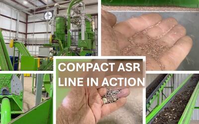 Engineered Recycling Systems ASR car fluff recovery unit with clean separation machinery and yellow safety railings in an industrial facility