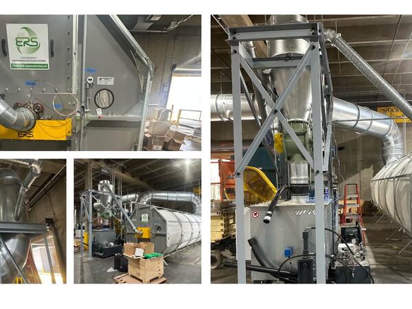 Engineered Recycling Systems commissioning corrugated scrap conveyance system with integrated trim removal and dust control for packaging operations