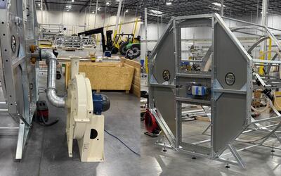 Engineered Recycling Systems CCM® OCT filter installed in a high-speed paper converting facility, capturing fibrous dust with precision airflow control.