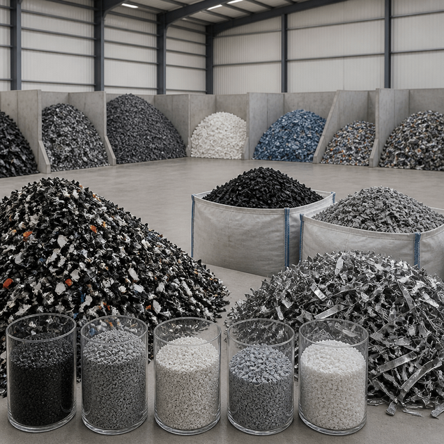 Guidetti Robi dry separation table and PMG pre-shredder side-by-side in a clean U.S. recycling plant with a technician inspecting the machines.