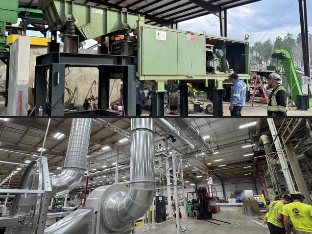 ERS crews installing a metals separation line and a paper dust collection system, showing fabricated steelwork, conveyors and ductwork