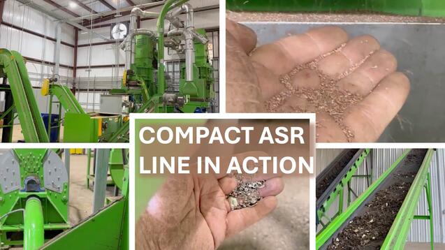 Engineered Recycling Systems ASR car fluff recovery unit with clean separation machinery and yellow safety railings in an industrial facility