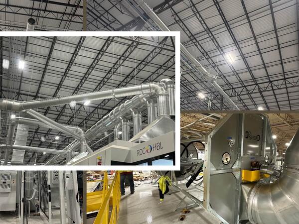 Final-phase installation of ERS scrap and dust collection system for Göpfert rotary die cutter—custom-engineered, not OEM-affiliated