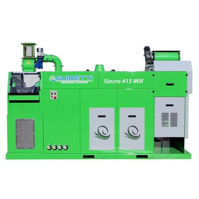 Guidetti Sincro Mill 415 utilized by Engineered Recycling Systems — mid-capacity cable granulation system designed for processing rigid and flexible copper and aluminum cables, featuring blade granulator, zig-zag separator, turbo mill, and dry separation