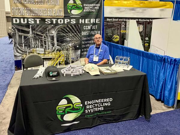 Team from Engineered Recycling Systems welcomes visitors at CorrExpo 2025 Booth 743, showcasing industrial dust collection and trim removal innovations for the corrugated packaging industry.