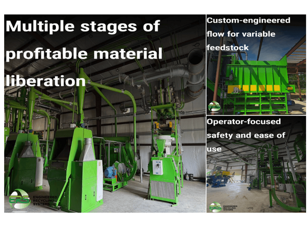 Full-scale ASR metal recovery system installed by ERS, featuring Robi Separation Tables, Turbo Mills, MC Mill, and optimized ducting for maximum scrap yield