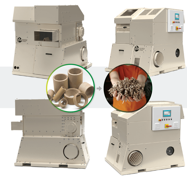 ERS PMG 400 Paper Core Shredder processing heavy spiral‑wound paper cores for corrugated manufacturers
