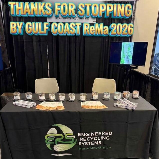 ERS Engineered Recycling Systems LLC thanking visitors at the Gulf Coast ReMa 2026 event while highlighting copper wire and cable recovery technology.