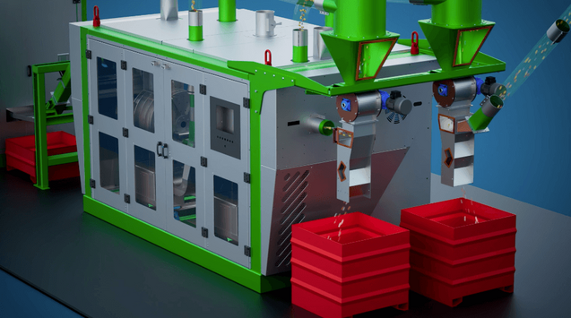 MRP 560 separation box inside an ERS‑engineered non‑ferrous refining line, showing densimetric metal and plastic fraction separation with integrated Guidetti technology.