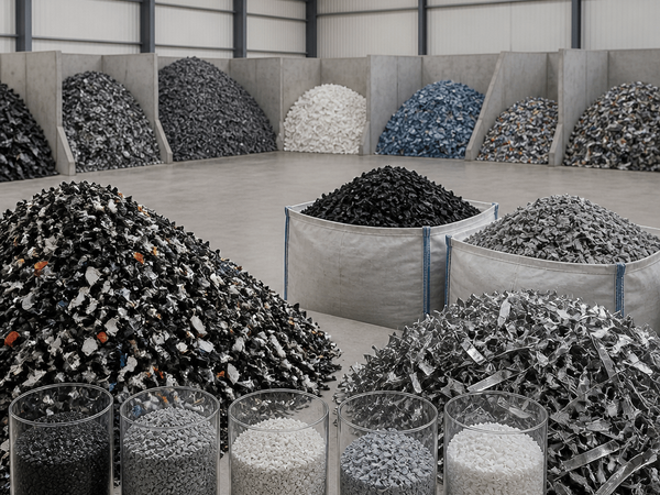 Guidetti Robi dry separation table and PMG pre-shredder side-by-side in a clean U.S. recycling plant with a technician inspecting the machines.