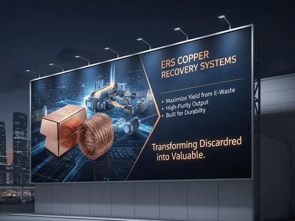 ERS Copper Recovery Systems address 2025 recycling trends, maximizing high-purity copper yield from electric motors and e-waste to support electrification demand and circular economy goals.