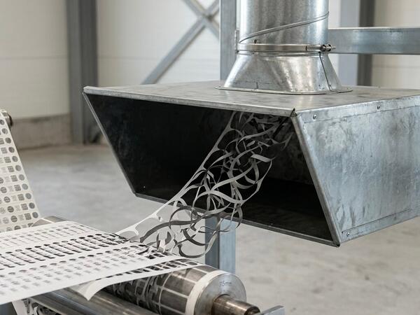 Engineered Recycling Systems LLC supports matrix waste extraction using standard galvanized sheet‑metal hoods for reliable trim removal.