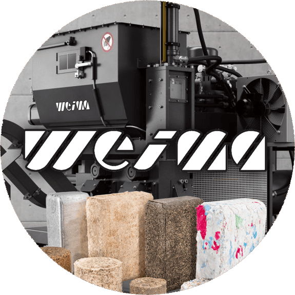 Engineered Recycling Systems WEIMA equipment — robust shredders and briquetting machines designed for efficient processing of wood, paper, plastics, and metals in industrial recycling applications